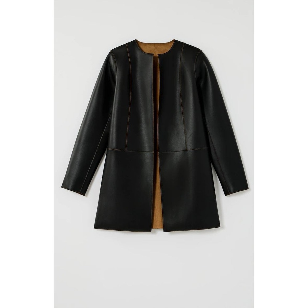 NEW J. Jill Reversible Faux Leather Suede Coat M Petite Black Tan Casual